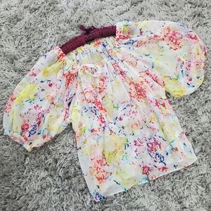 Cabi Multi-Colored Puffed Short Sleeve with Ribbon Tie Size S